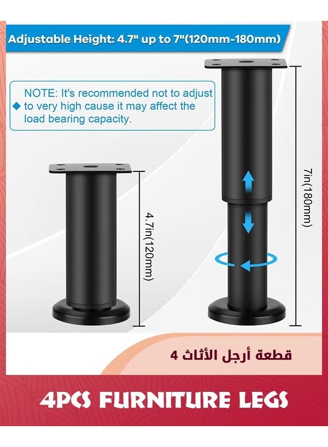 EETU Upgraded Metal Adjustable Furniture Legs,4Pcs Heavy Duty Cabinet Legs Extension For Couch Bed Desk Sofa Table,Replacement Legs For Furniture,Black - Image 2
